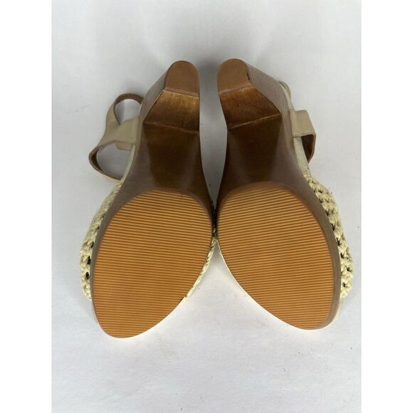 Earthies Beige Knit Leather Peep Ankle Strap Heel Sandals Women’s Sz 8B US/39EU - Picture 6 of 11